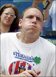 Joey Chestnut, wolfing down the hot dogs