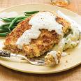 country fried steak with little gravy, green beans