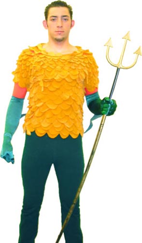 guy in Aquaman costume, with feathers